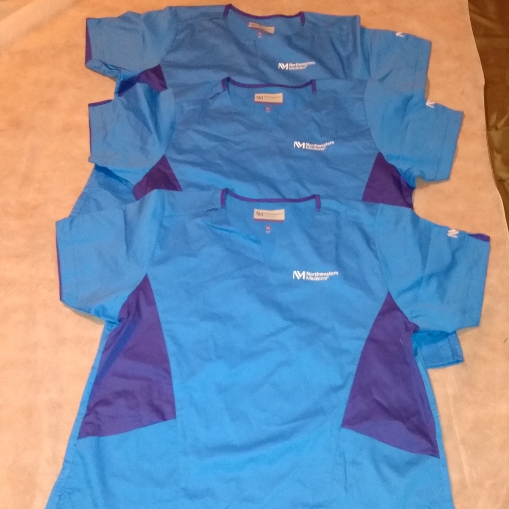 3 Northwestern Medicine French Blue and Purple Scrub Tops 2X